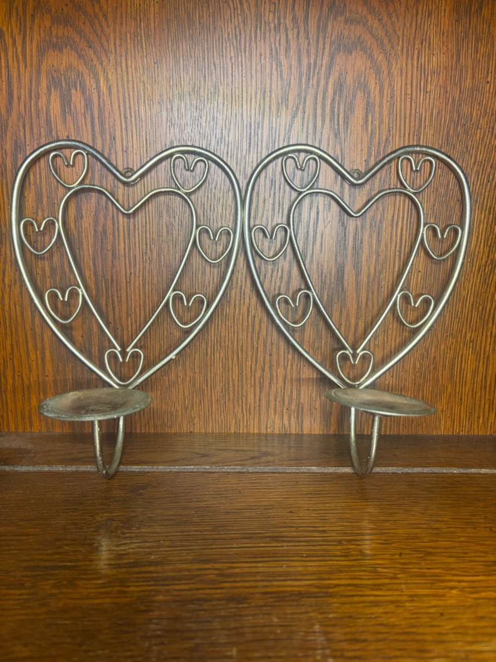 Heart-Shaped Metal Wall Sconce Pair
